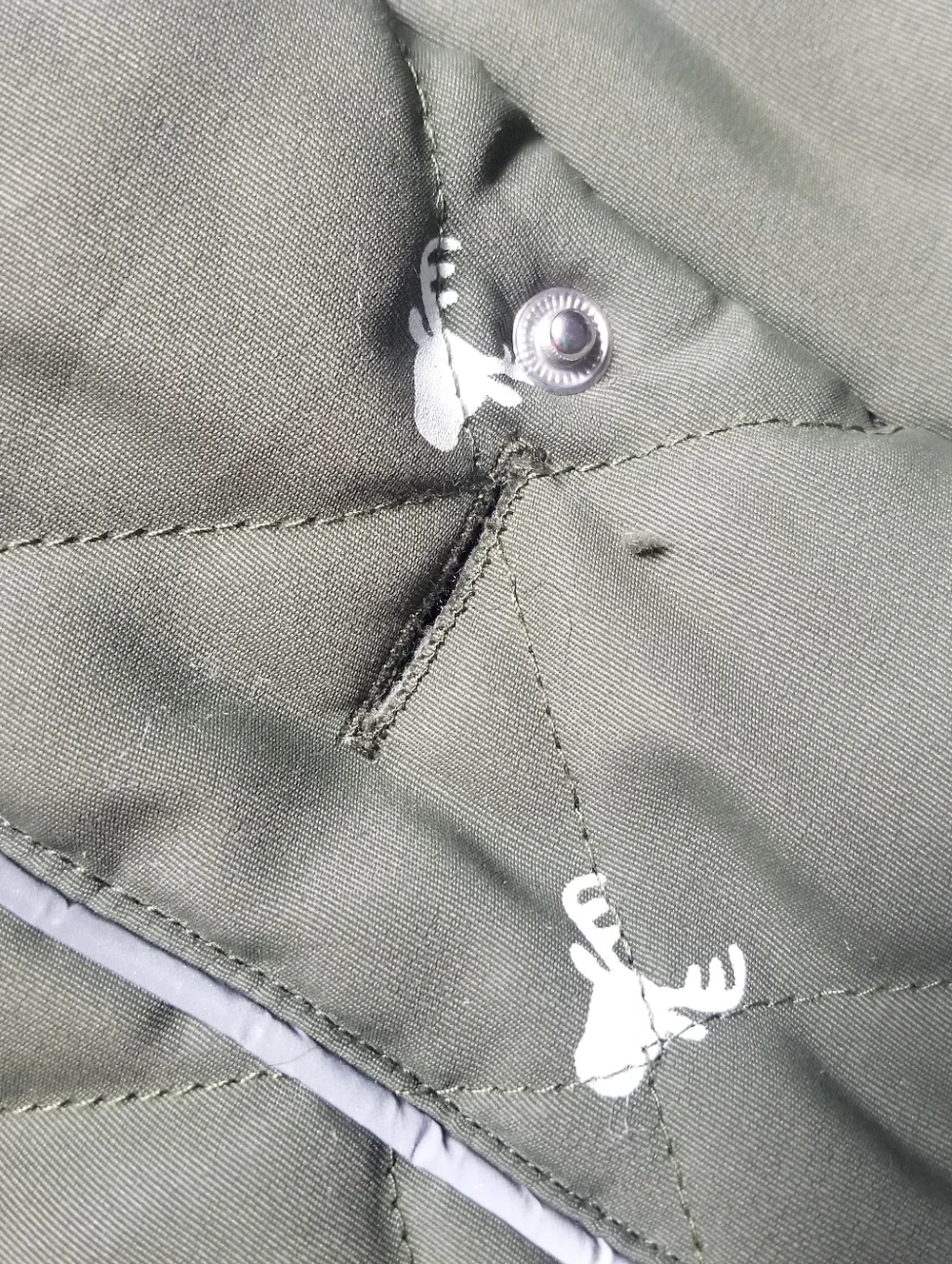 LUVGEAR DOG QUILTED OLIVE COAT WITH FAUX FUR HOOD SIZE SMALL